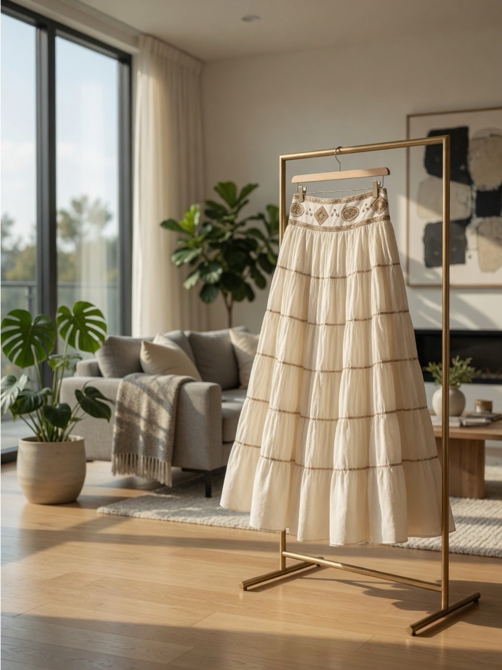 SOLD Bianca Nygard Beautiful Cream Maxi Skirt with Beads Size 8 - Picture 2 of 13